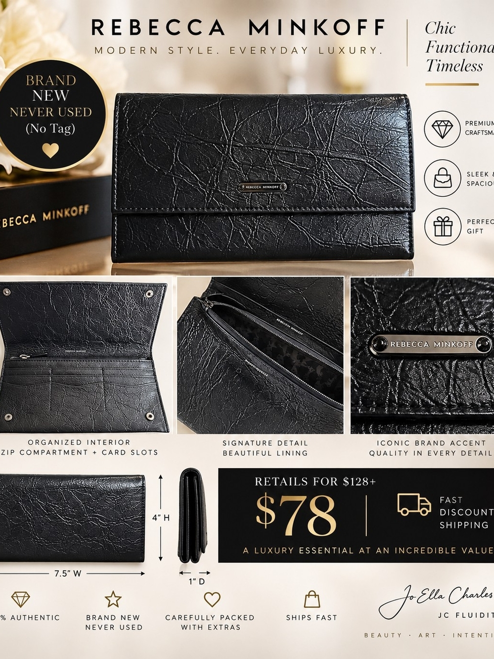 Rebecca Minkoff Black Textured Leather Continental Wallet